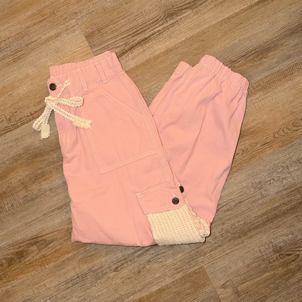 POL Pink Cargo Drawstring Jogger with Crochet Trim